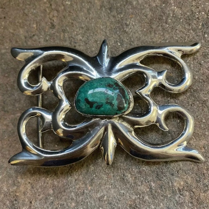 Vintage N. A.Sterlingsilver Turquoise Belt Buckle.